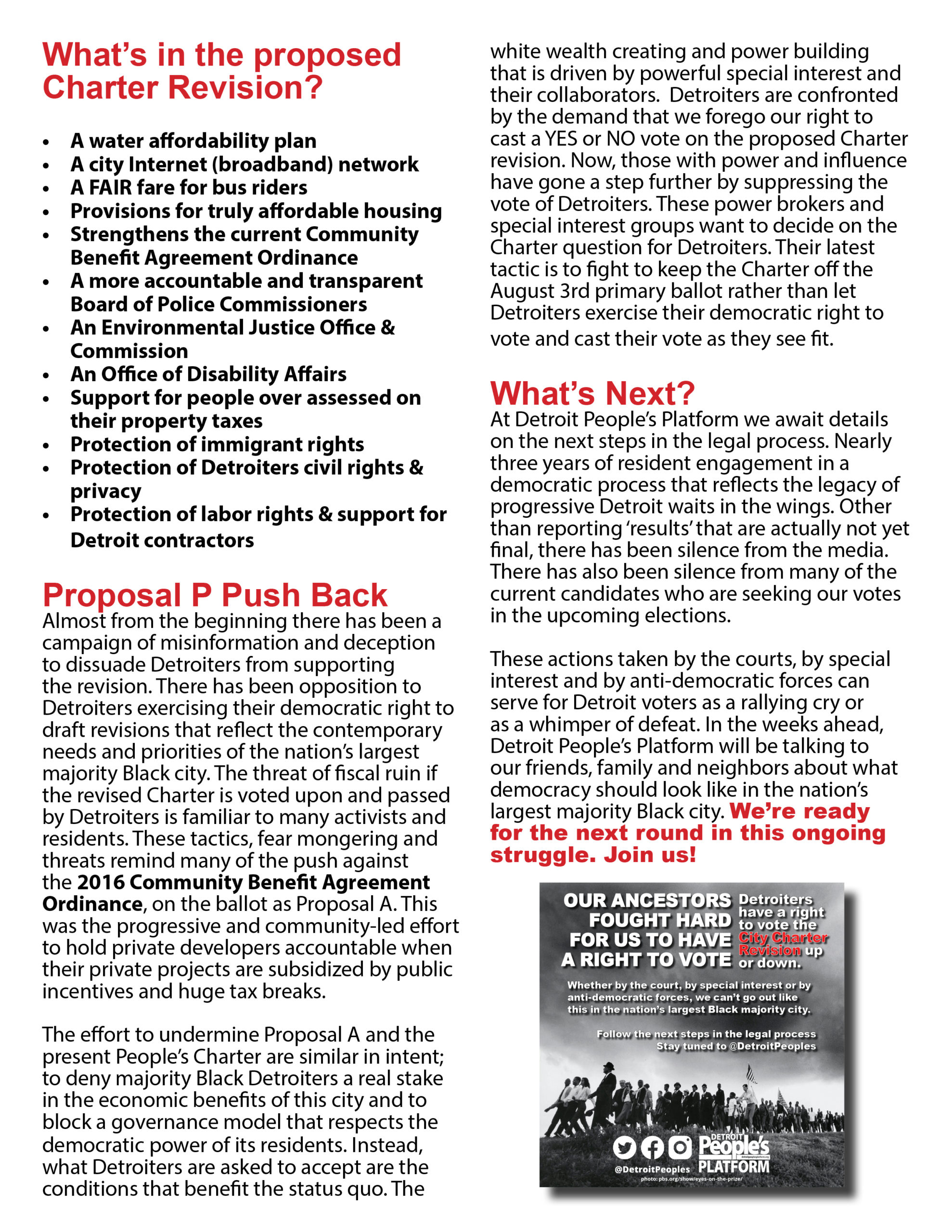 INFOSHEET The Revised Detroit City Charter Proposal P Detroit People